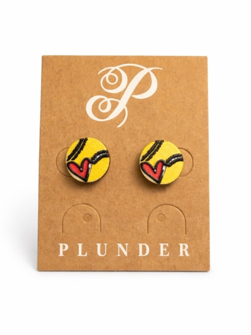 Plunder Softball Stud Earrings With Accent Red Heart NWT